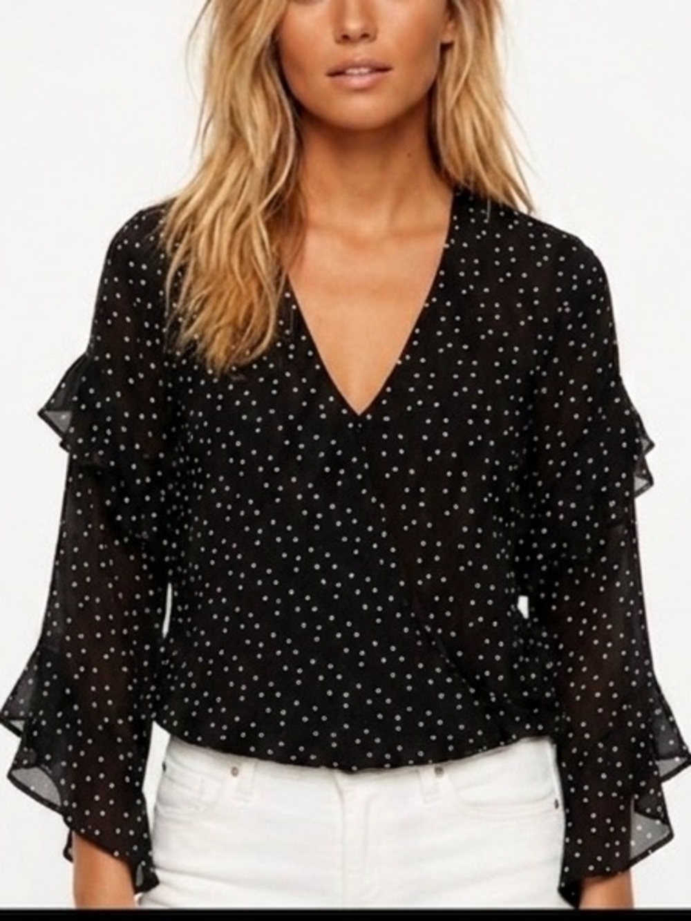 NEW Max Studio Polka Dot Ruffle Blouse Small Whimsigoth
